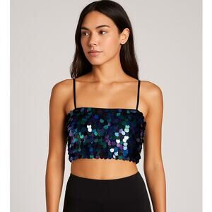 Revolve NYE Sequins Y2K Disco Bandeau Crop Top Mermaid Small Festival Black Club